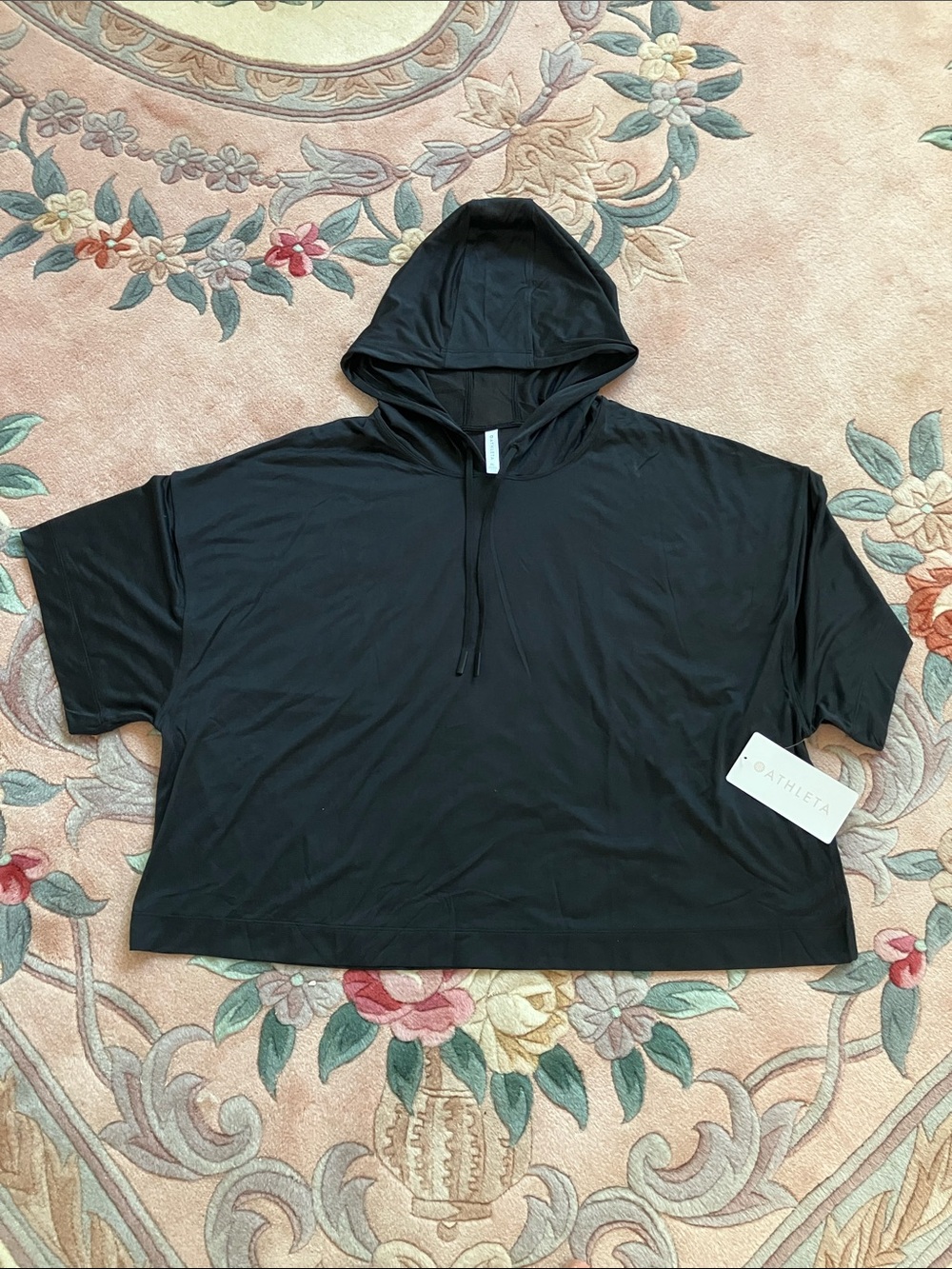 Athleta Black Short-Sleeve Vapor Hooded Pullover
